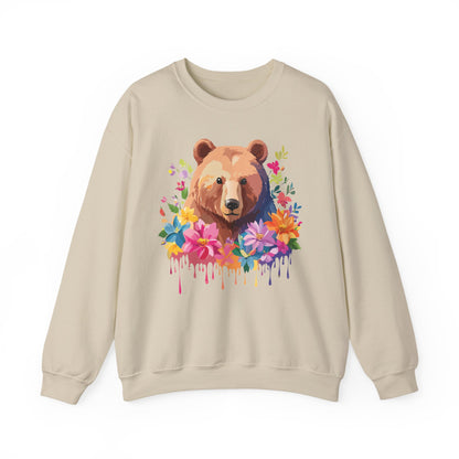Unisex Floral Bear Sweatshirt With Art Design Animals Sweatshirt