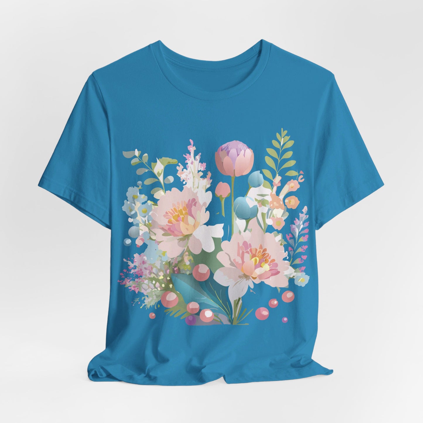 Natural Cotton Tee Shirt with Flowers