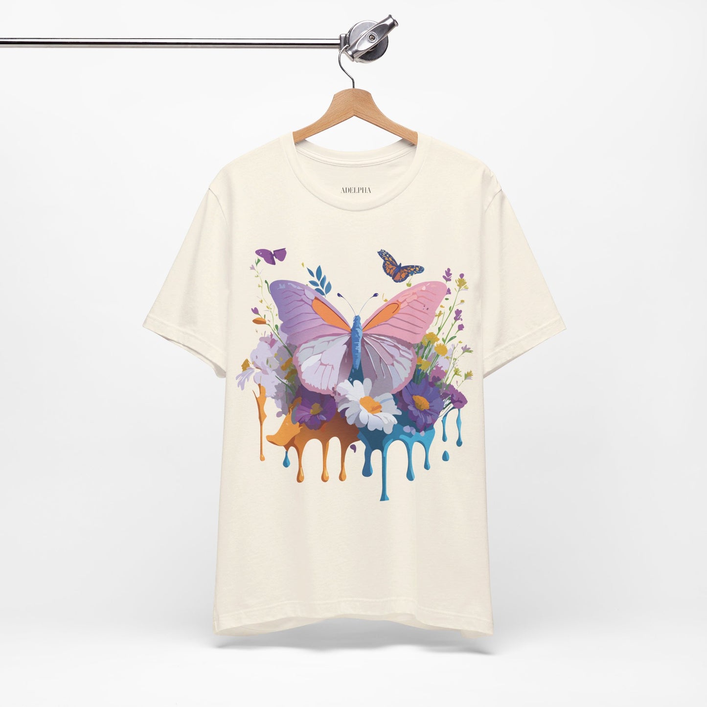 Natural Cotton Tee Shirt with Butterfly