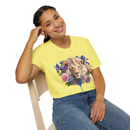 Unisex Lion Shirt Floral Lion Tee Softstyle Gildan 64000 100 Percent Cotton