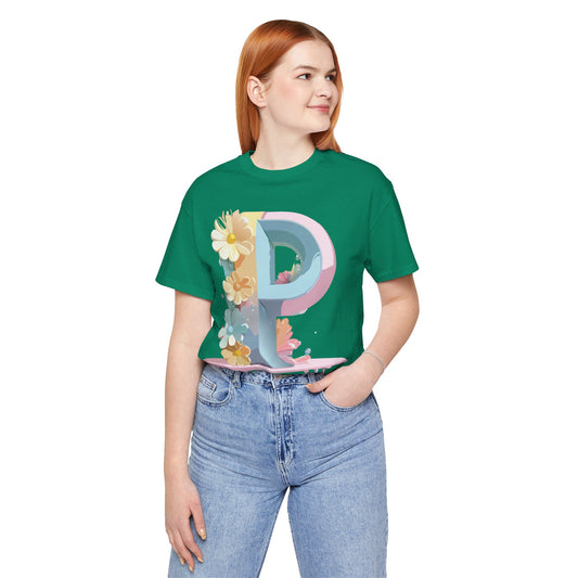 Natural Cotton Tee Shirt - Letters Collection - P Printify