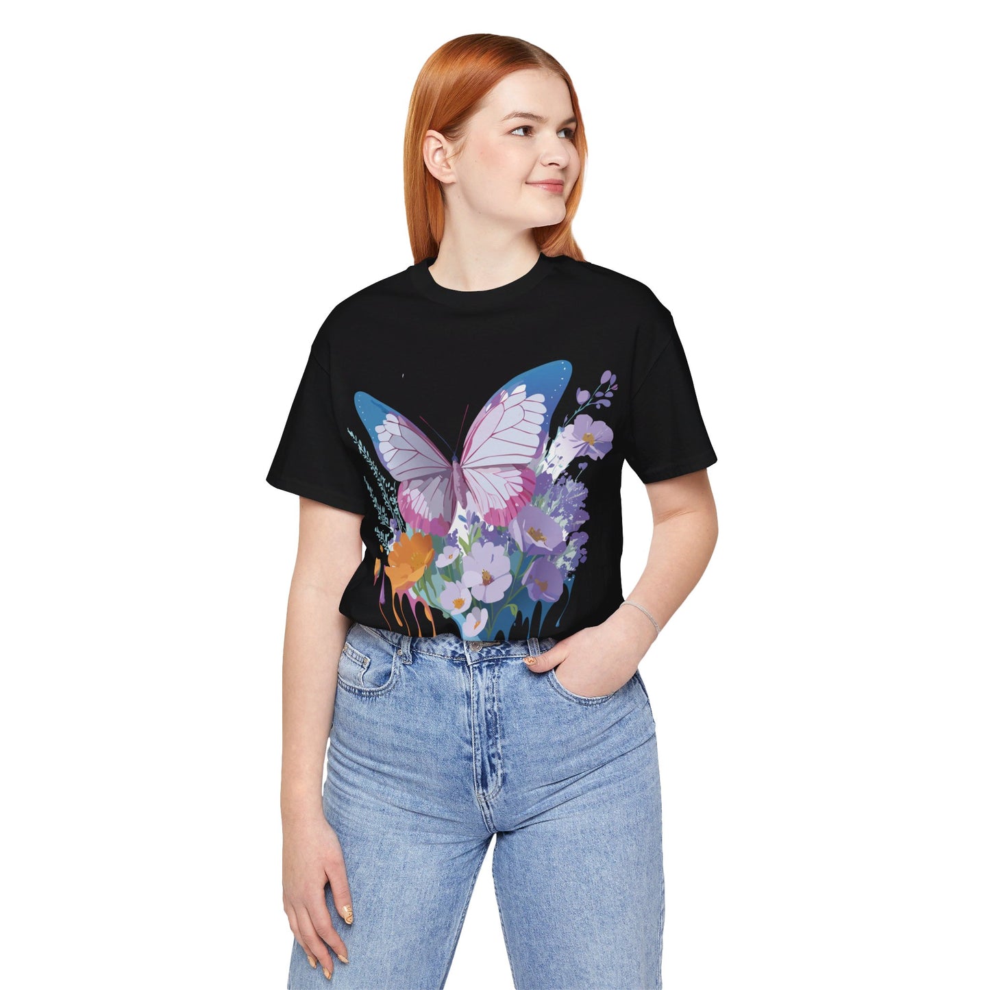 Natural Cotton Tee Shirt with Butterfly