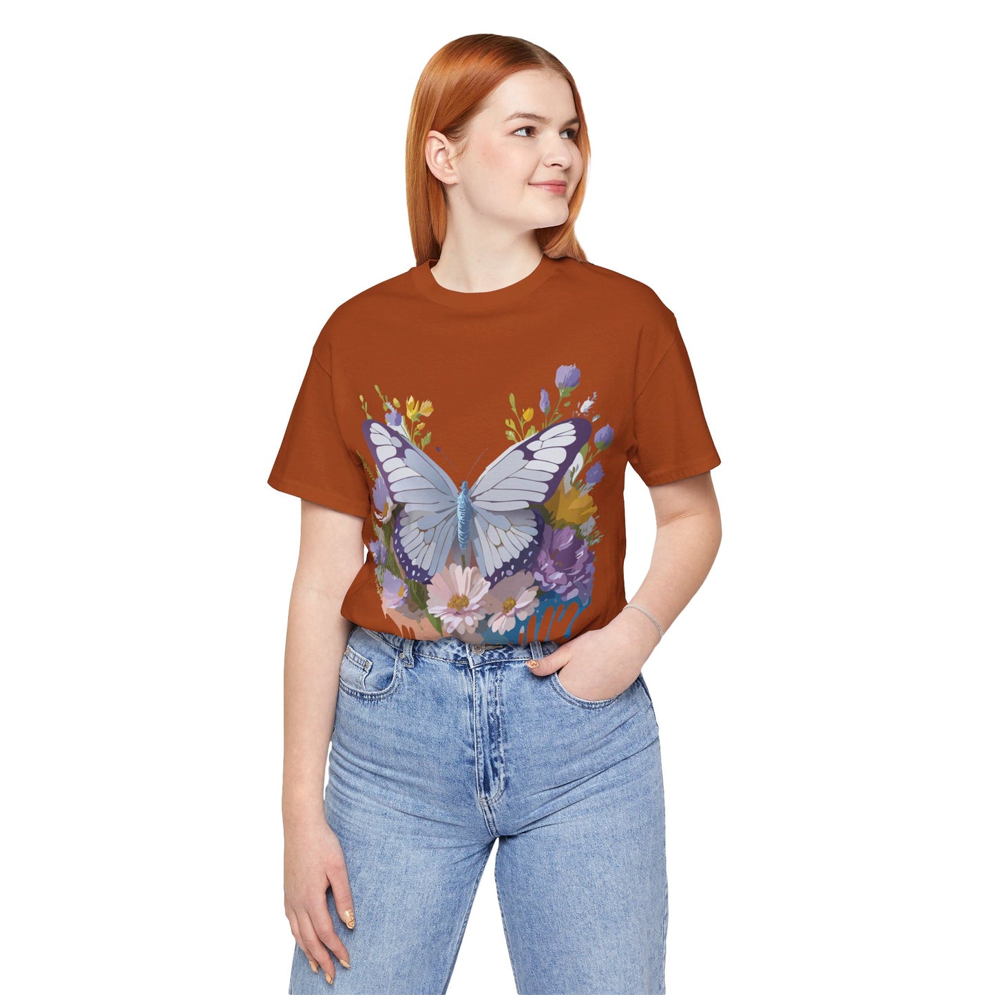 Natural Cotton Tee Shirt with Butterfly