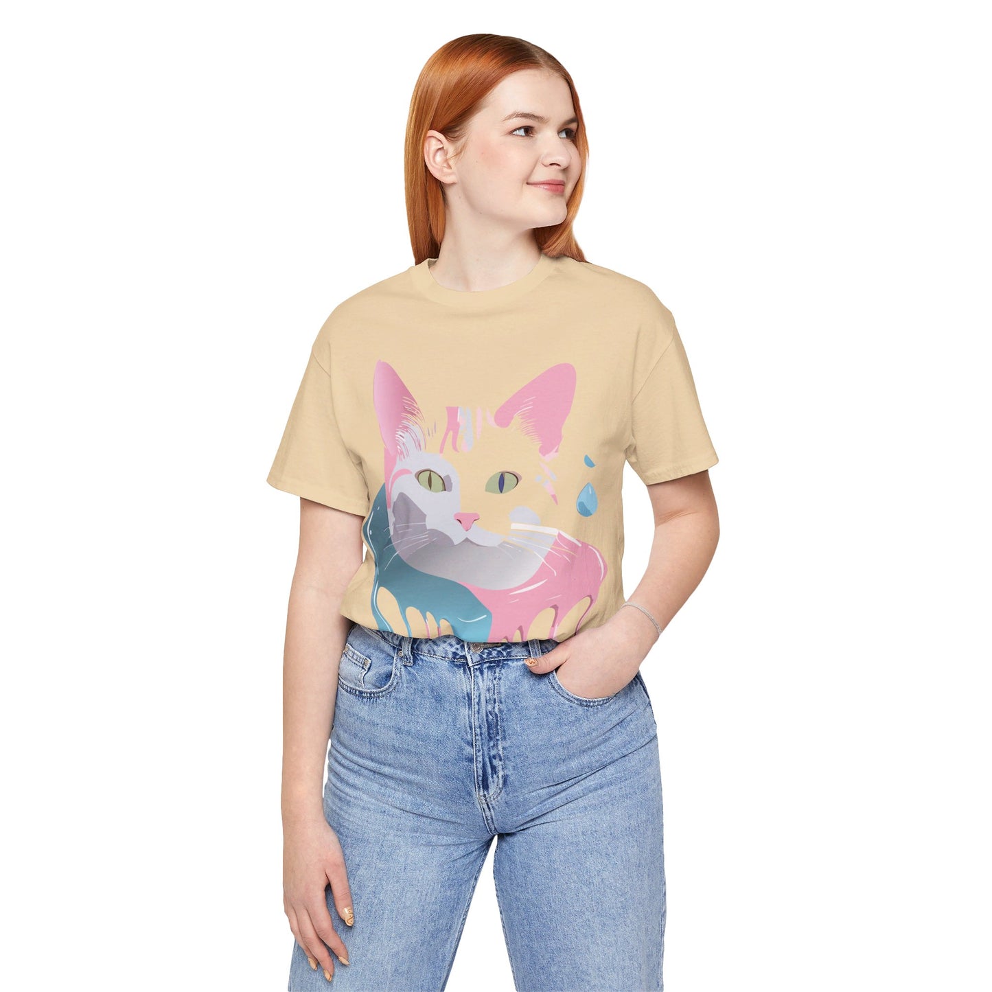 Natural Cotton Tee Shirt with Cat