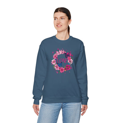 Unisex Floral Love Sweatshirt Butterfly Print 50 50 Cotton Poly Valentines Day
