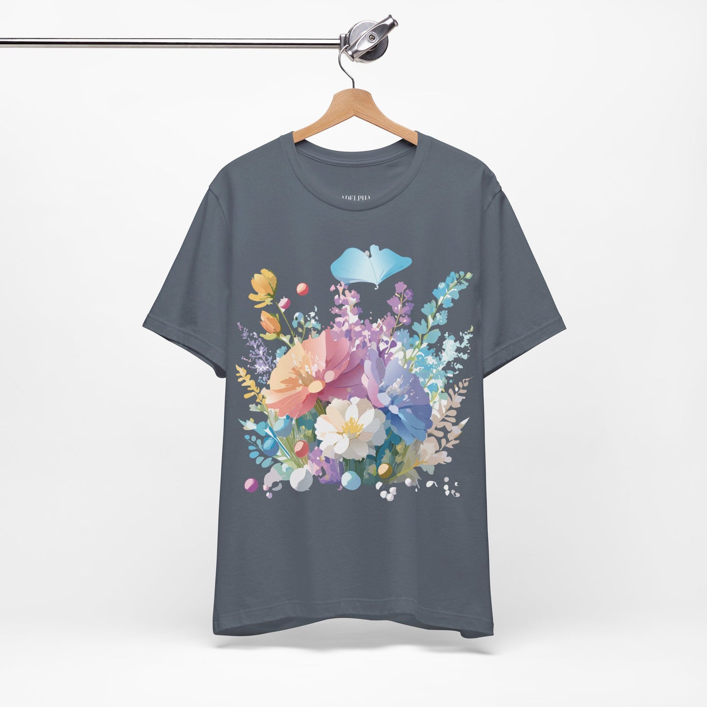 Natural Cotton Tee Shirt with Flowers