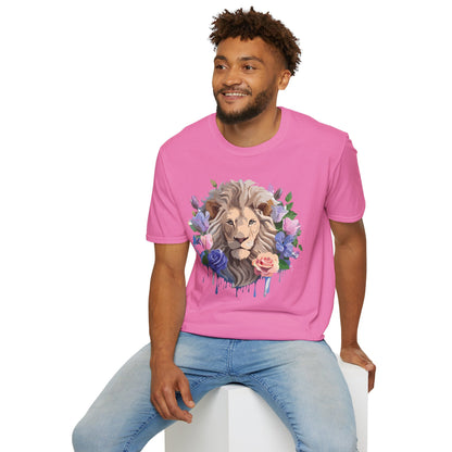 Unisex Floral Lion Tee Shirt Softstyle Gildan 64000 100 Percent Cotton