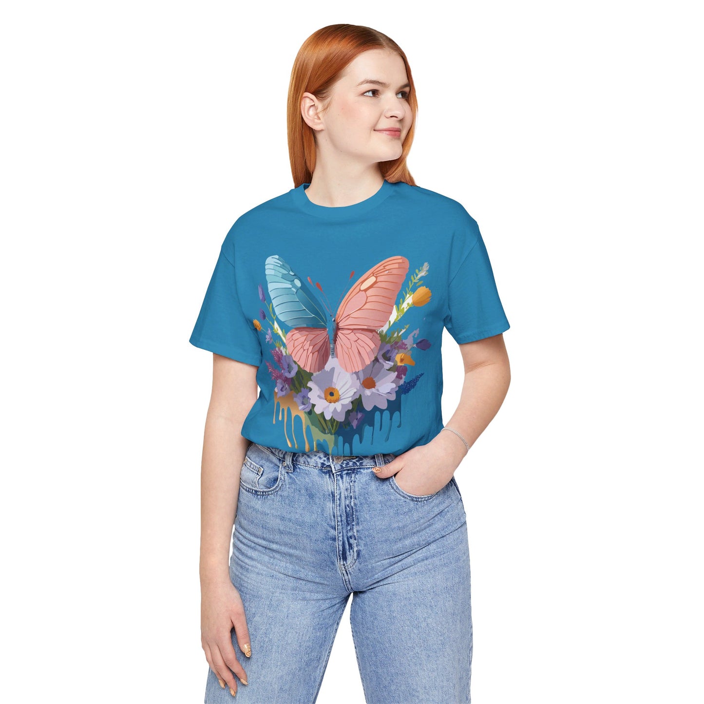 Natural Cotton Tee Shirt with Butterfly