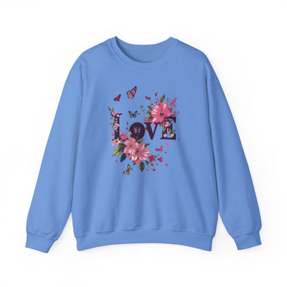Unisex Floral Love Sweatshirt Fifty Fifty Cotton Poly Valentines Day Gift