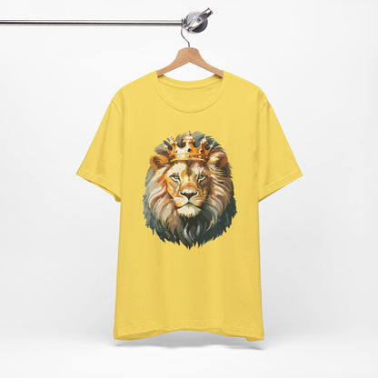 Lion with Crown Tee Unisex Cotton T-Shirt Regal King Lion Illustration, Wildlife Graphic Shirt - 1