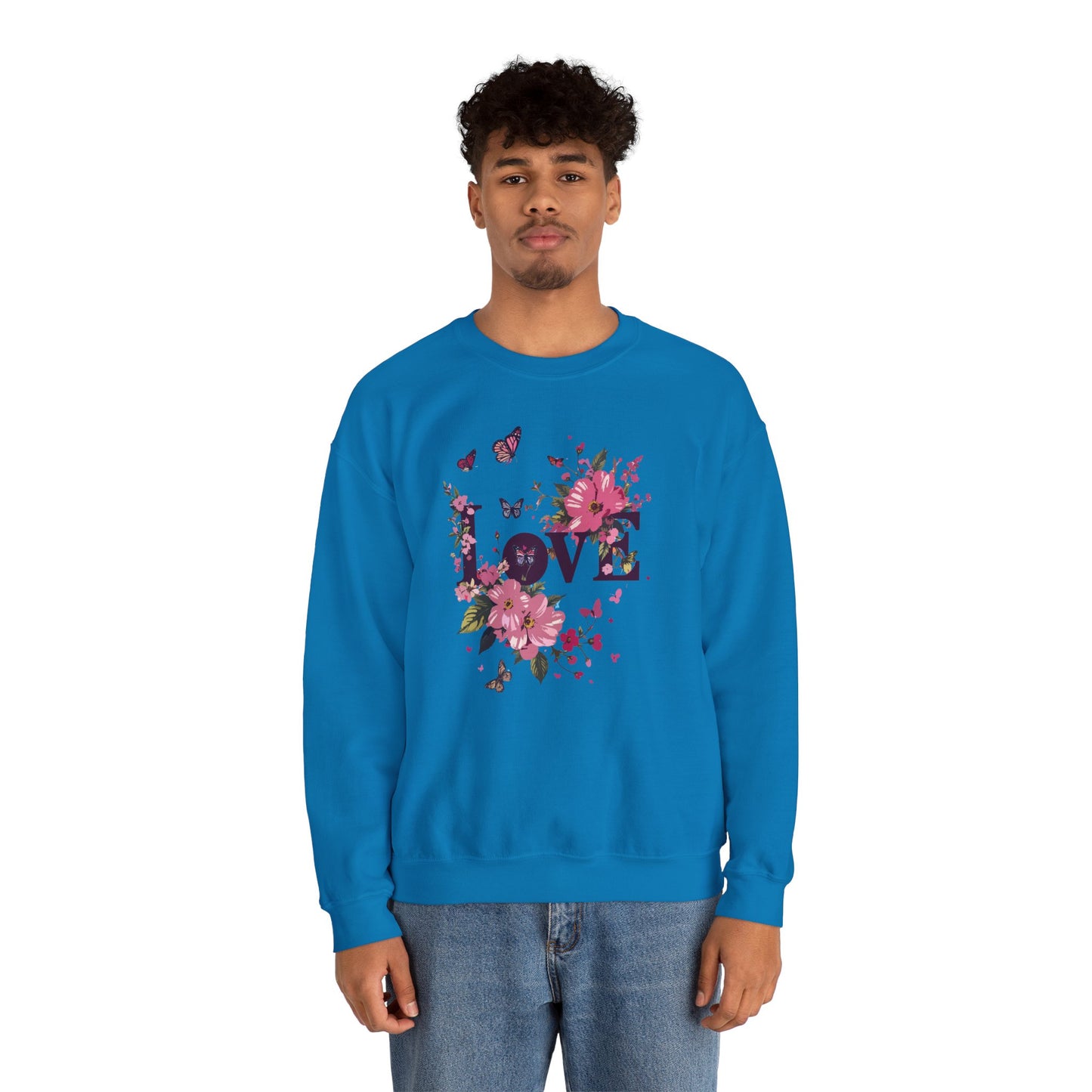 Unisex Floral Love Sweatshirt Fifty Fifty Cotton Poly Valentines Day Gift