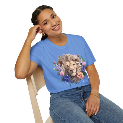 Unisex Floral Lion Tee Shirt Softstyle Gildan 64000 100 Percent Cotton