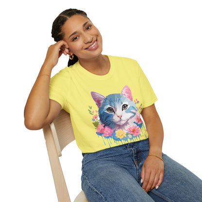 Cat Shirt Unisex Cat Tee Kitten Print Gildan Softstyle 64000