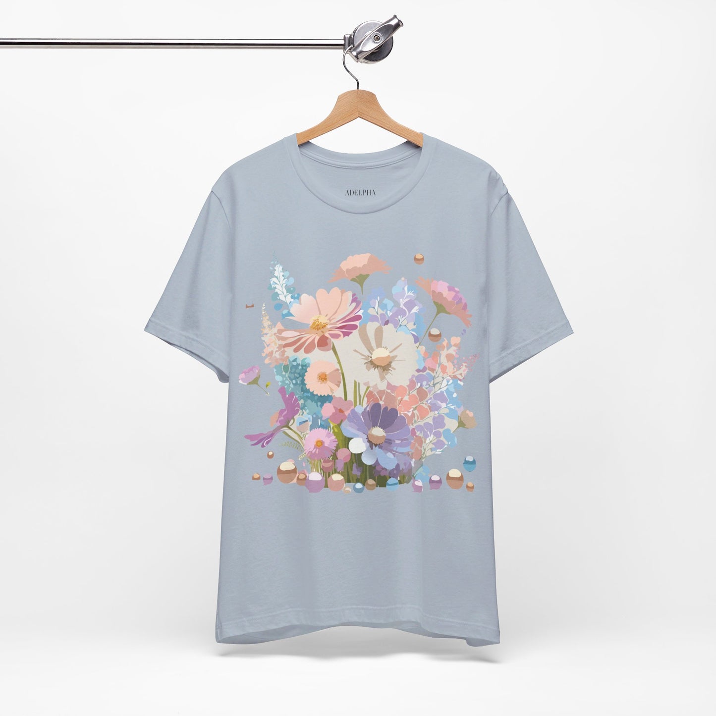 Natural Cotton Tee Shirt with Flowers