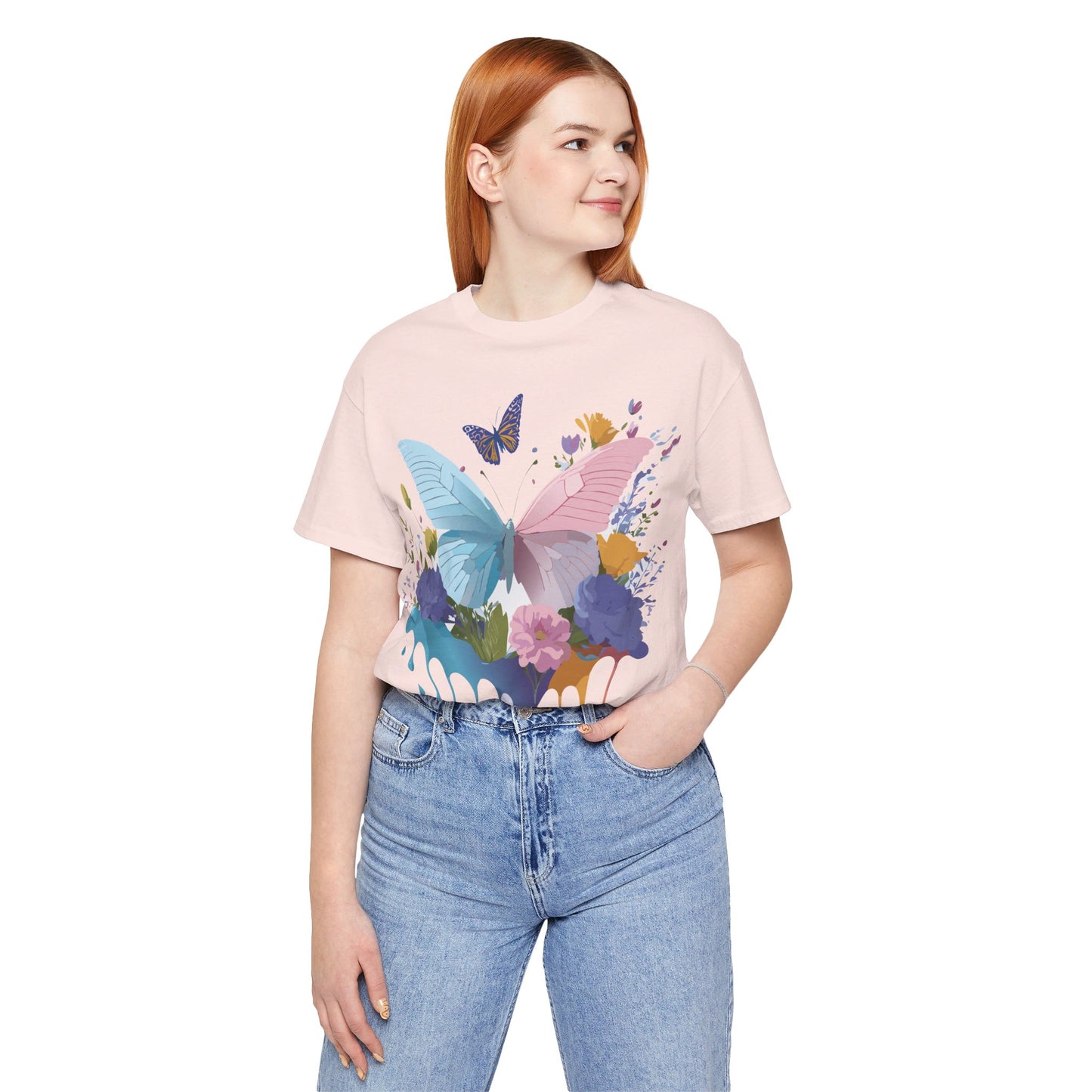 Natural Cotton Tee Shirt with Butterfly