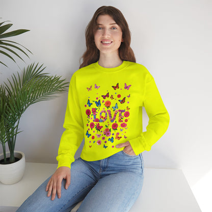 Unisex Floral Love Butterfly Sweatshirt Fifty Fifty Cotton Poly Valentine Day