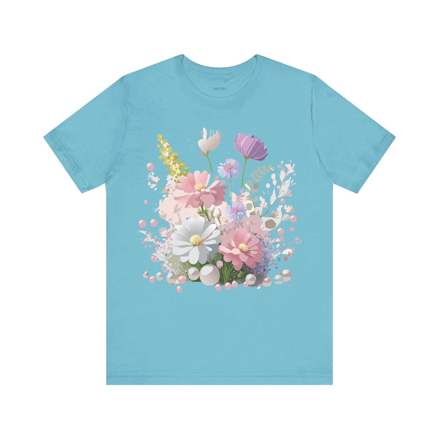 Natural Cotton Tee Shirt with Flowers