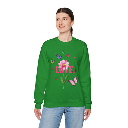 Unisex Floral Love Sweatshirt Valentines Day Cotton Poly Blend Butterfly