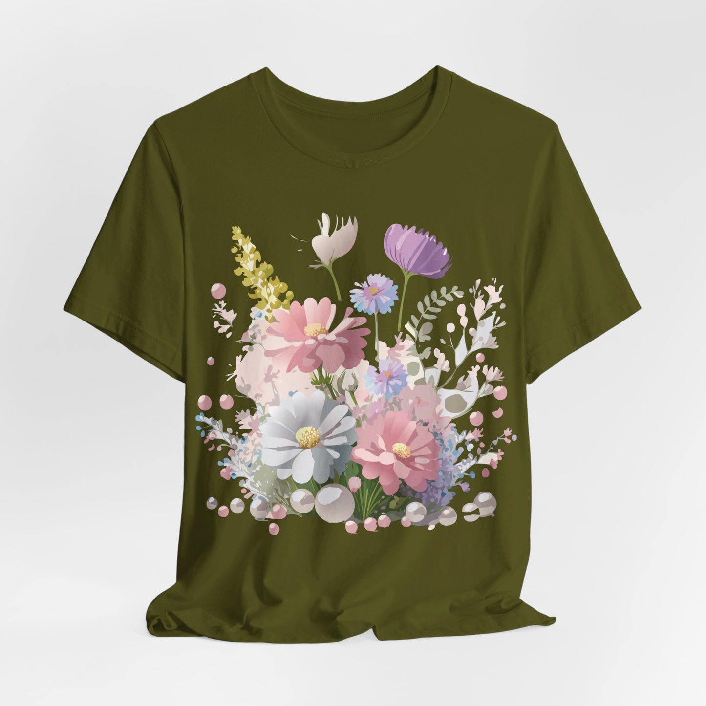 T-shirt en coton naturel avec fleurs