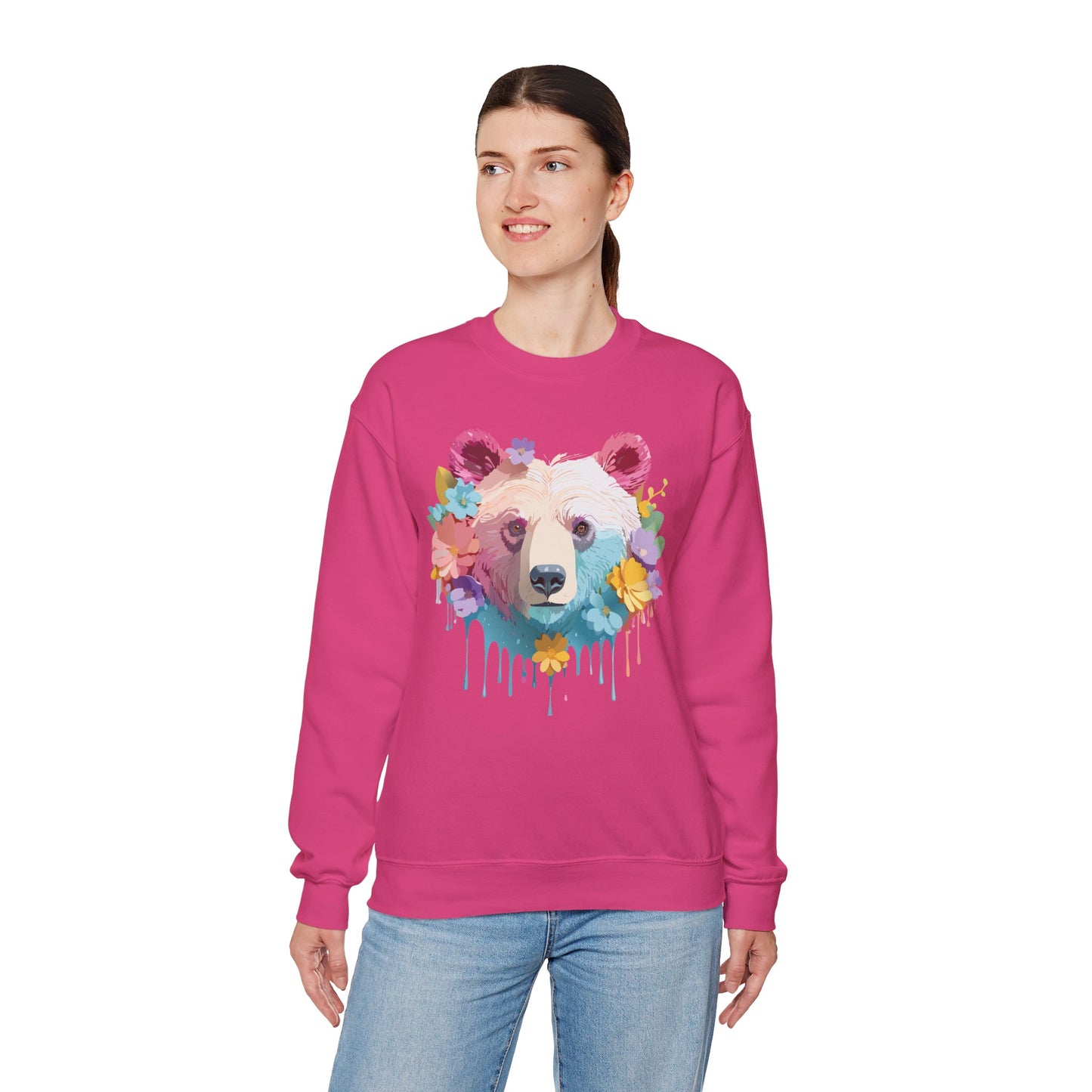 Unisex Floral Bear Sweatshirt, Animals Sweatshirt, Floral Sweatshirt, Art Design Sweatshirt