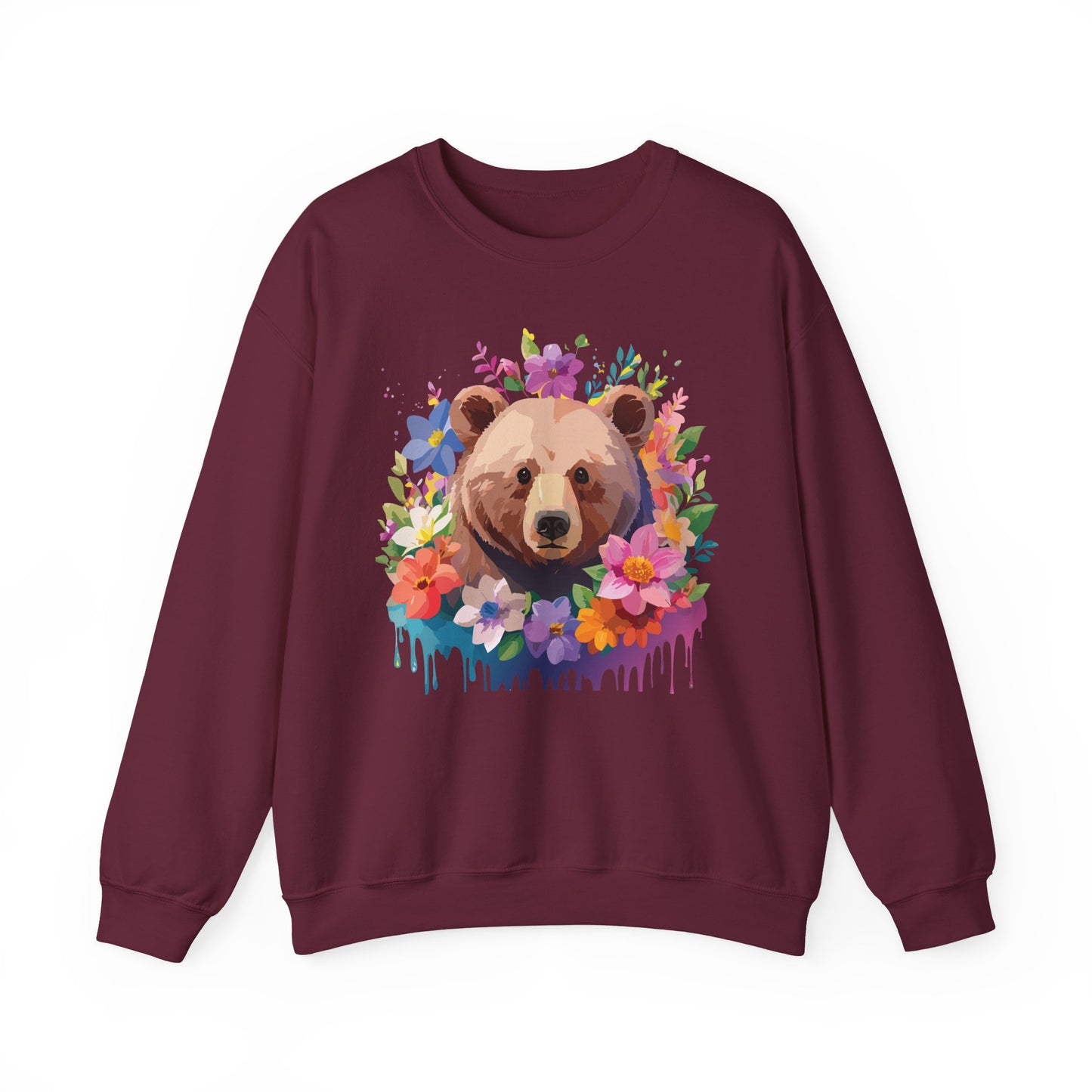 Unisex Floral Bear Sweatshirt, Animals Sweatshirt, Floral Sweatshirt, Art Design Sweatshirt