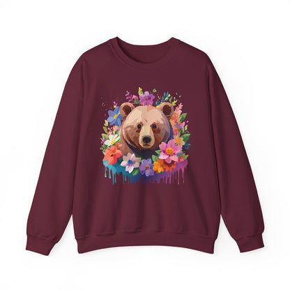 Unisex Floral Bear Sweatshirt Art Design Animals Print Sweatshirt Collection