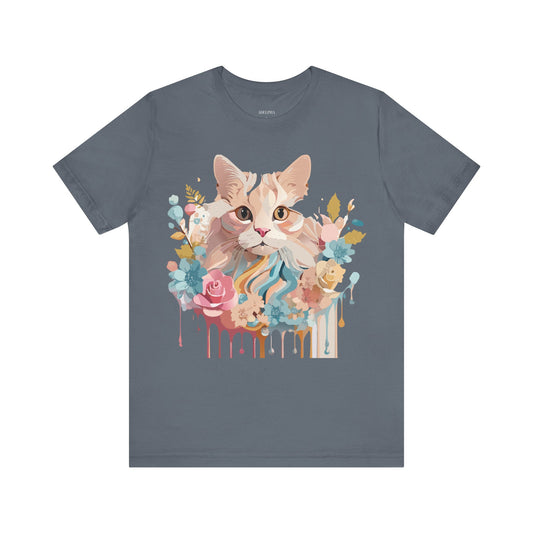 Natural Cotton Tee Shirt with Cat