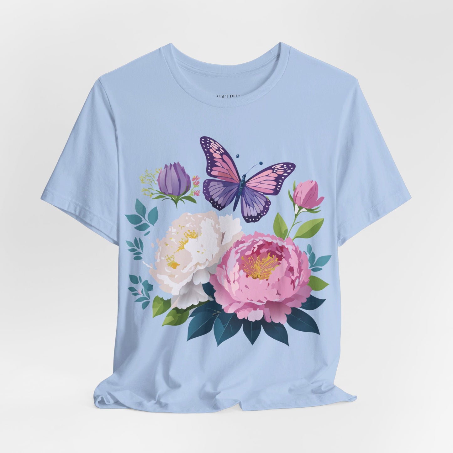 Natural Cotton Tee Shirt with Flowers