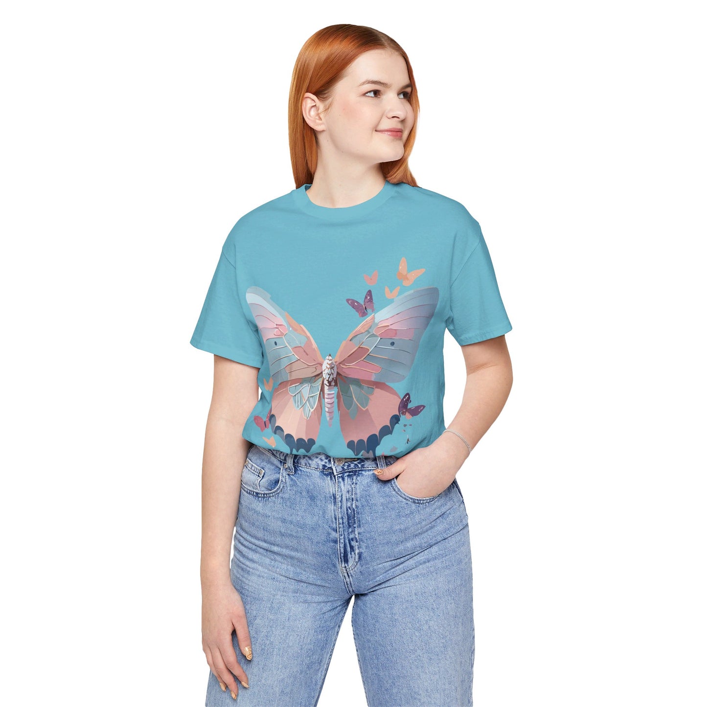 Natural Cotton Tee Shirt with Butterfly