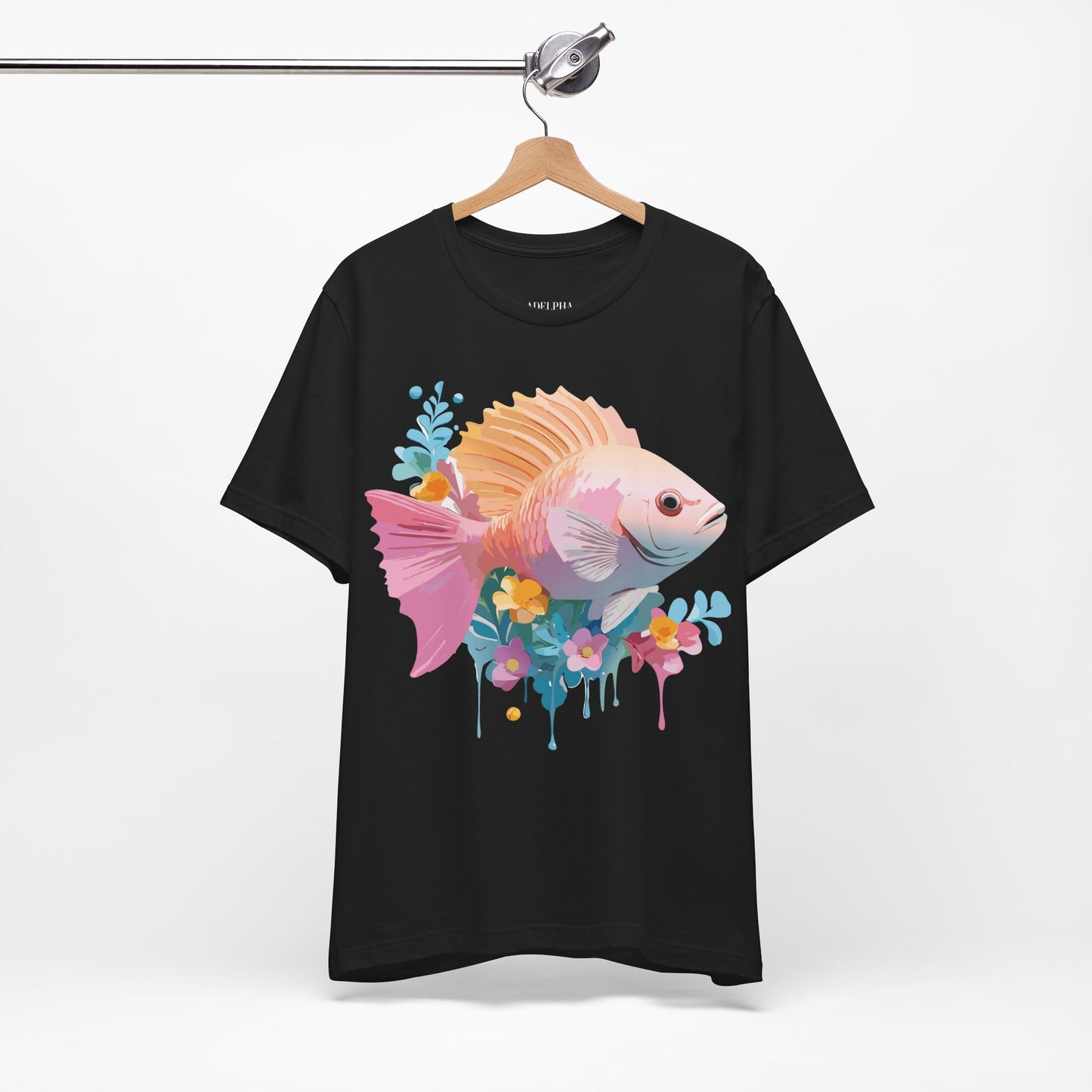 Natural Cotton Tee Shirt with Fish