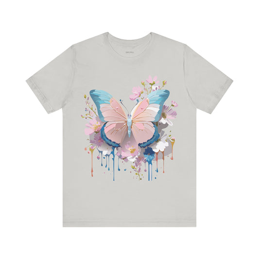 Natural Cotton Tee Shirt with Butterfly