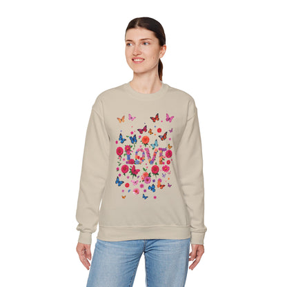 Unisex Floral Love Butterfly Sweatshirt Fifty Fifty Cotton Poly Valentine Day