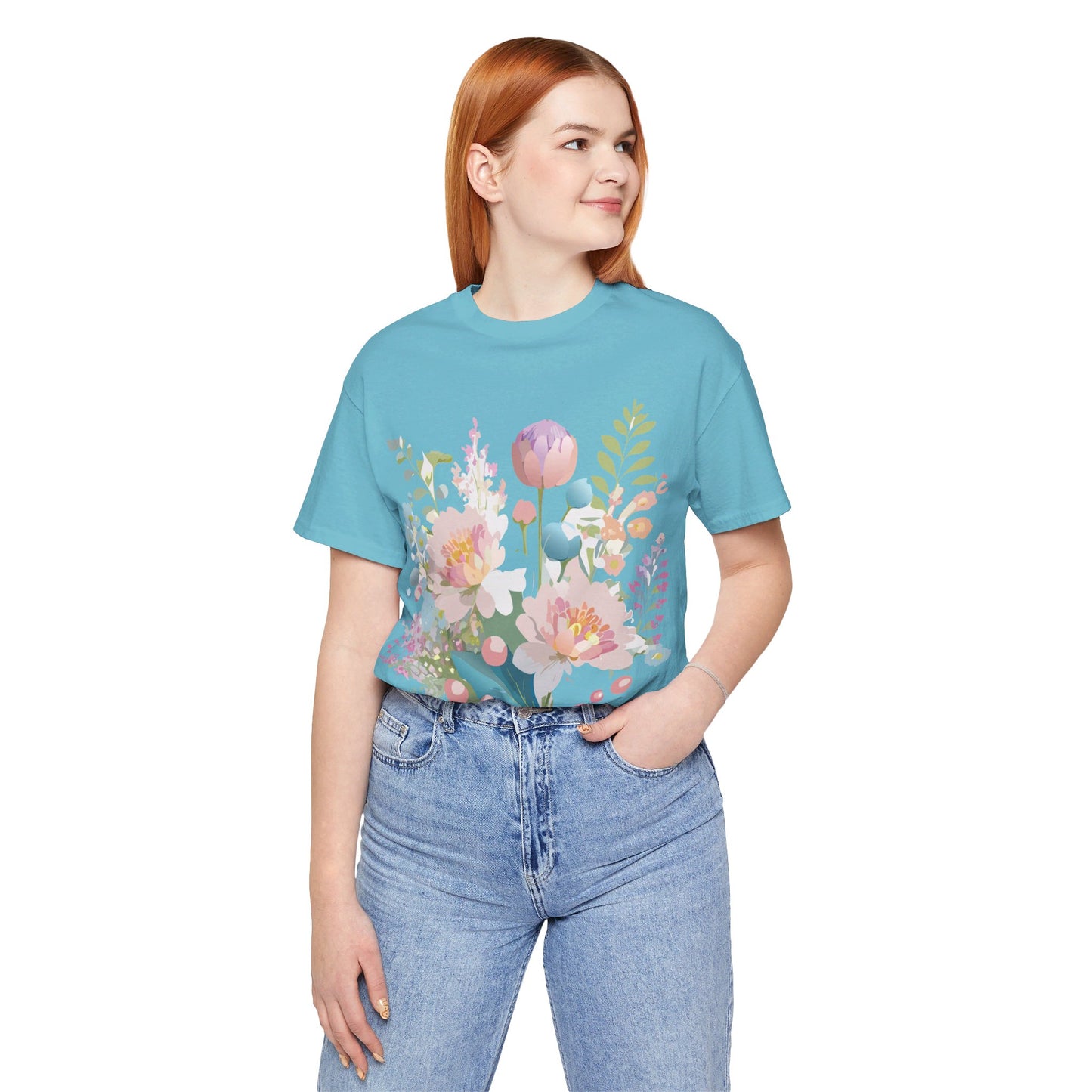 Natural Cotton Tee Shirt with Flowers