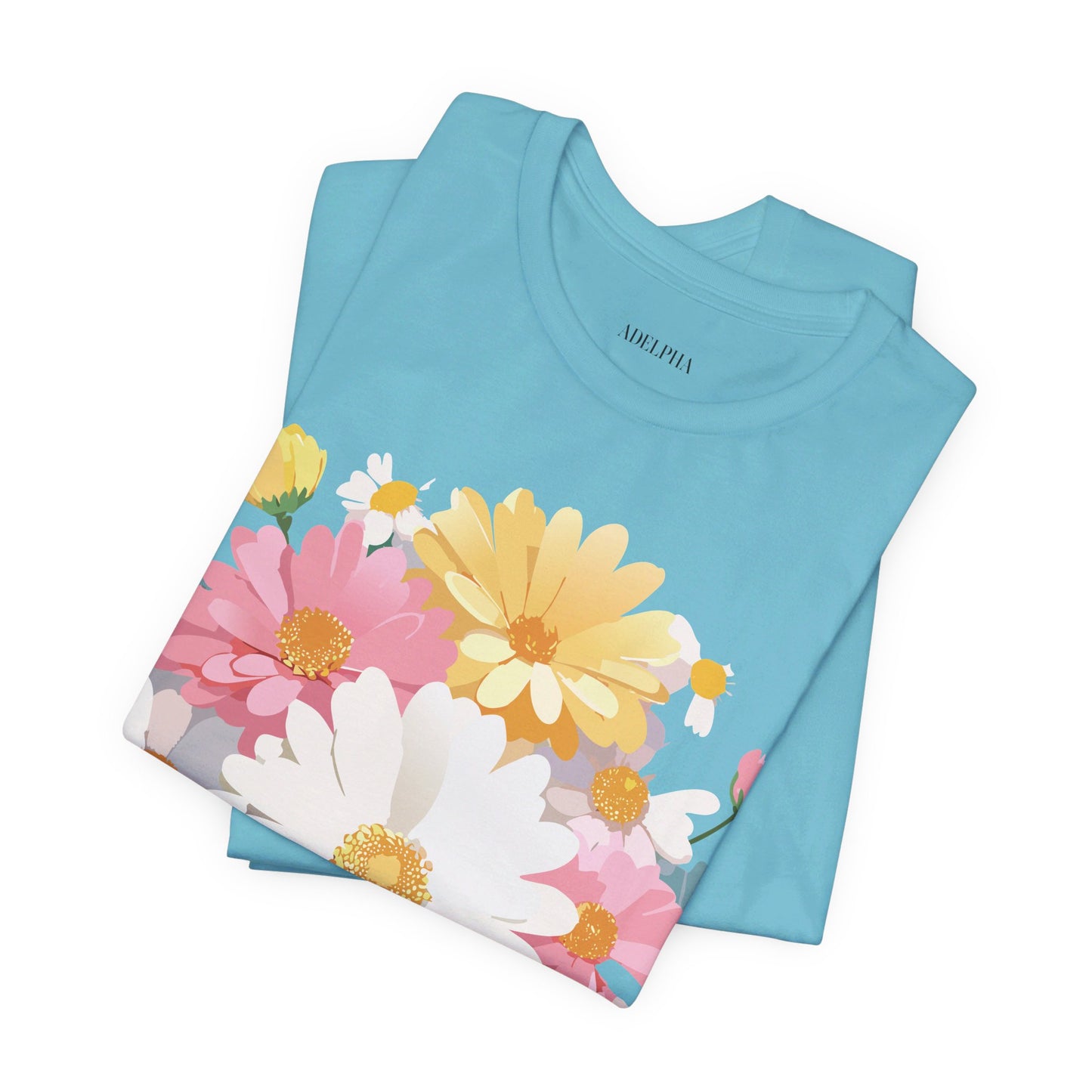 Natural Cotton Tee Shirt with Flowers