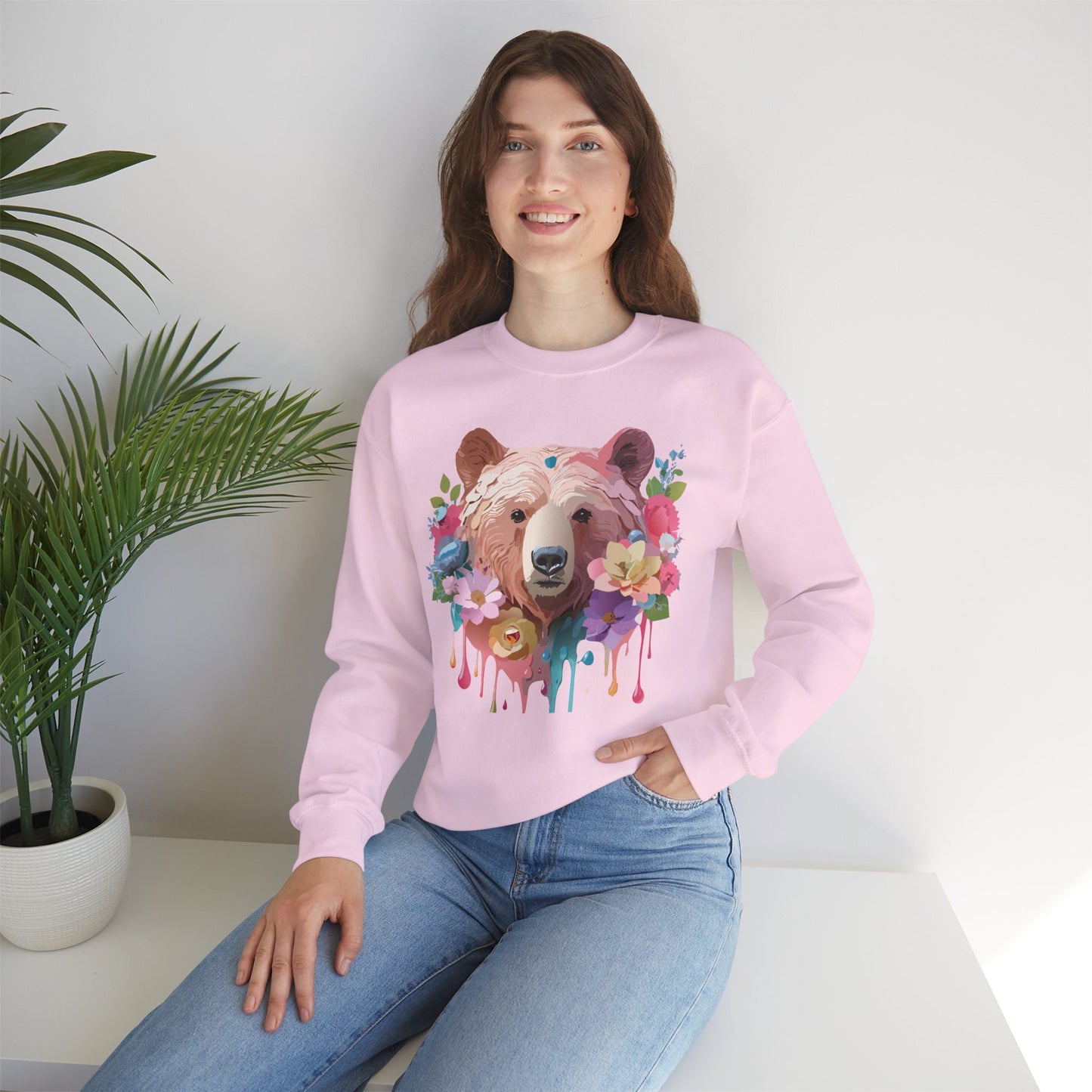 Unisex Floral Bear Sweatshirt, Animals Sweatshirt, Floral Sweatshirt, Art Design Sweatshirt