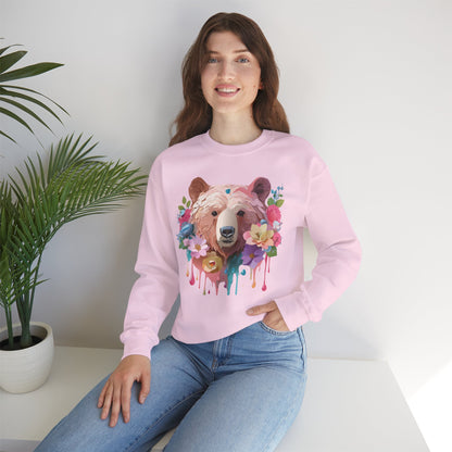 Unisex Floral Bear Sweatshirt Art Design Animals Print Gildan 18000