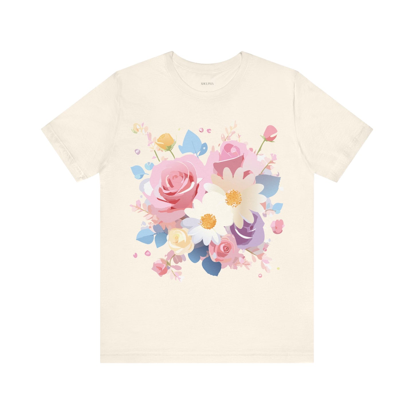 Natural Cotton Tee Shirt with Flowers