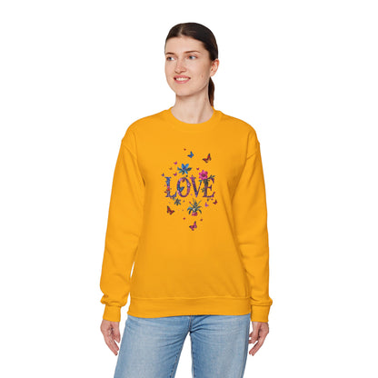 Unisex Floral Love Sweatshirt, Love Floral Sweatshirt, Floral Butterfly Sweatshirt, 50/50 Cotton-Poly Valentine's Day Sweatshirt 03