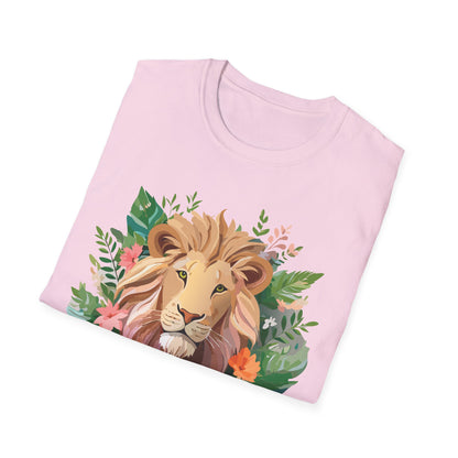 Lion Shirt Unisex Floral Lion Tee Animal Print Short Sleeve Tee