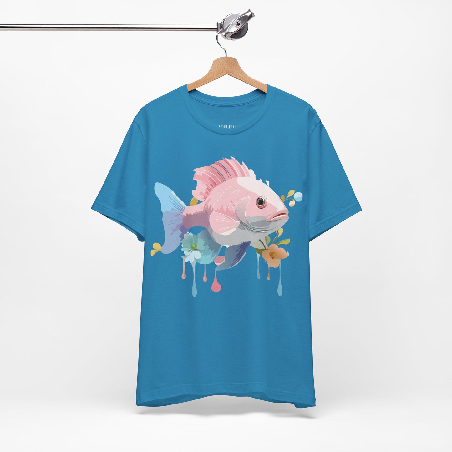 Natural Cotton Tee Shirt with Fish