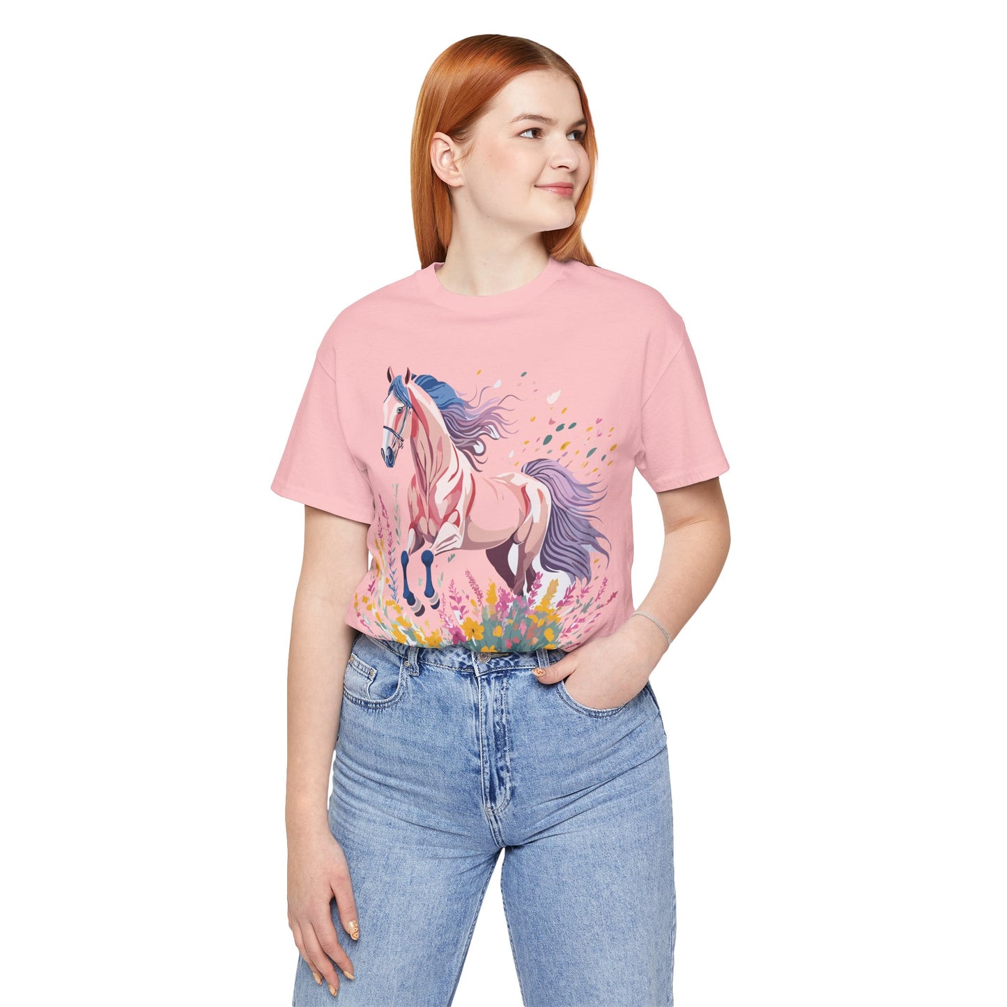 Natural Cotton Tee Shirt with Horse