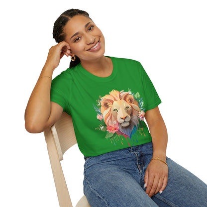 Gildan Unisex Lion Shirt Floral Lion Tee Animal Print Softstyle Tee