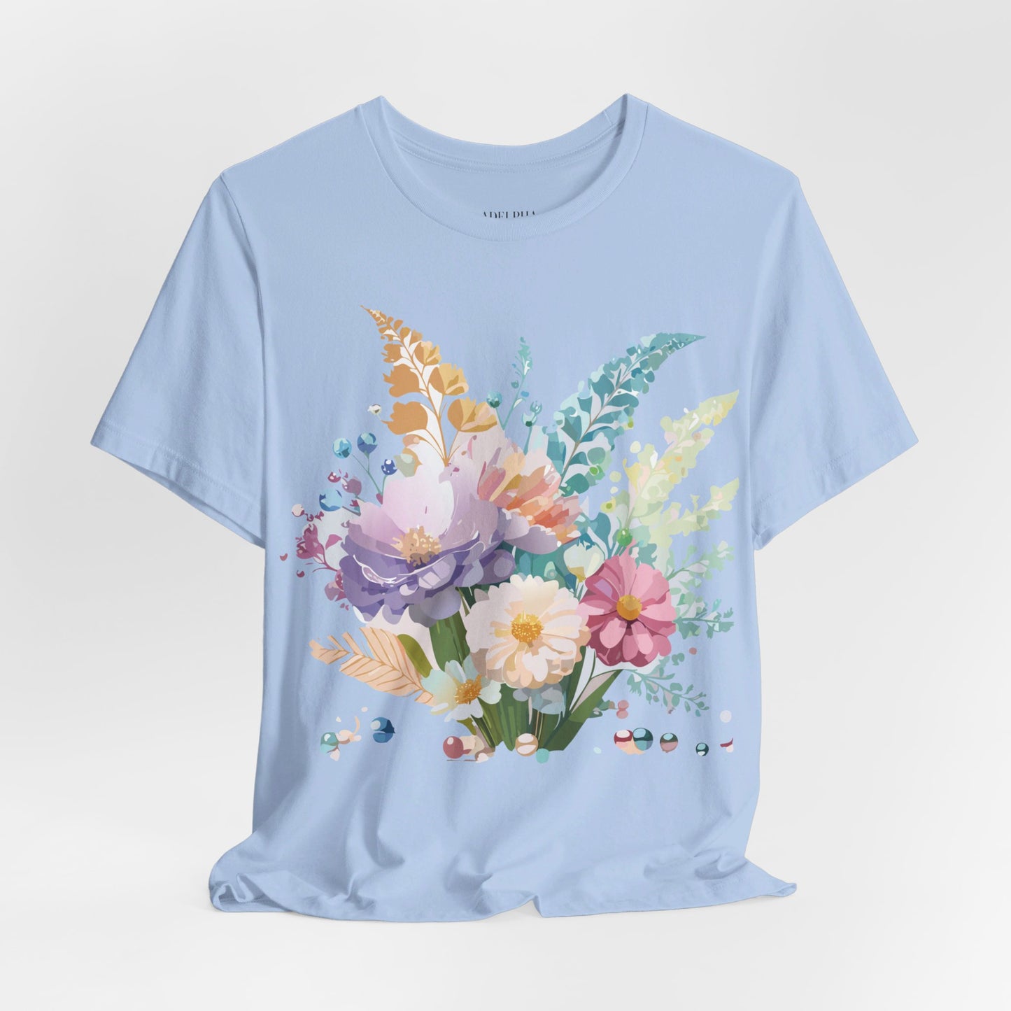 Natural Cotton Tee Shirt with Flowers