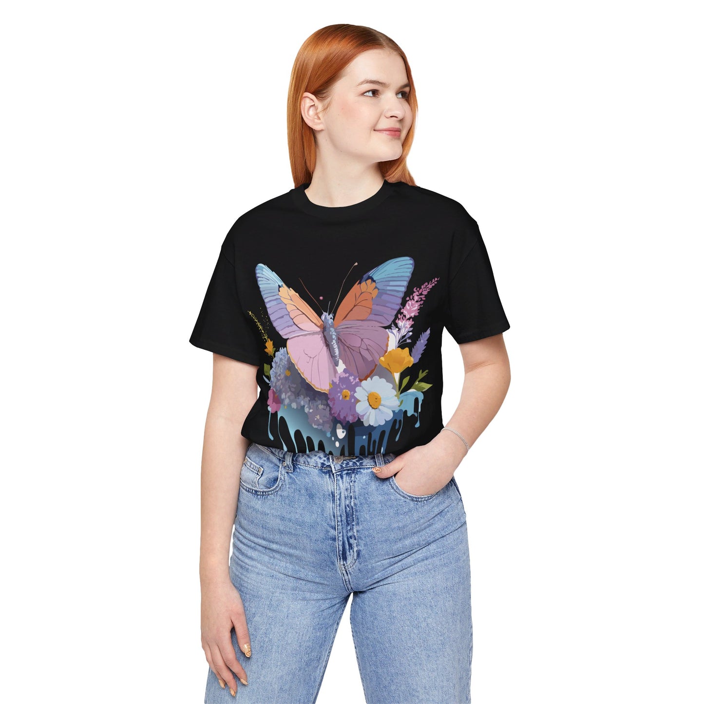 Natural Cotton Tee Shirt with Butterfly