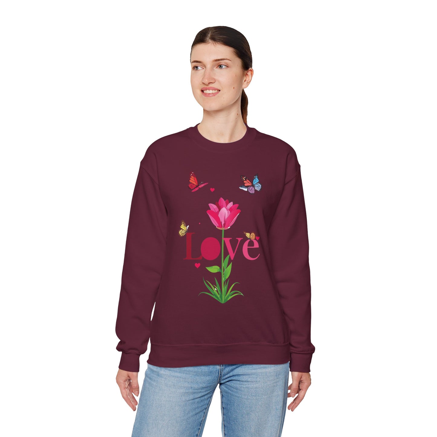 Unisex Floral Love Sweatshirt Floral Butterfly Design Cotton Poly Valentines Day