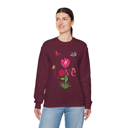 Unisex Floral Love Sweatshirt Floral Butterfly Design Cotton Poly Valentines Day