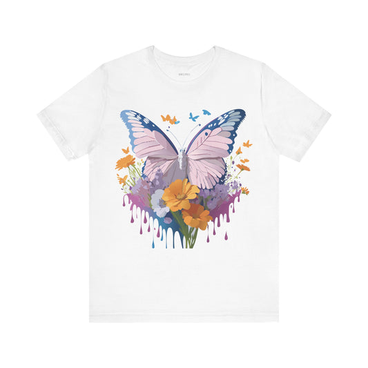 Natural Cotton Tee Shirt with Butterfly