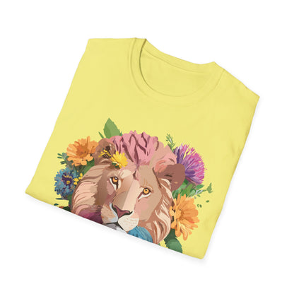 Floral Lion Shirt Unisex Tee Animal Print Gildan Softstyle 64000