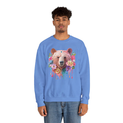 Unisex Floral Bear Sweatshirt Art Design Animals Print Gildan 18000