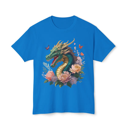 Dragon Art Design Unisex Cotton Tee With Floral Print Artwork And Dragon Graphic